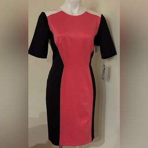 LONDON TIMES NWT Pink Black White Color-block Dress Sz 14P. Visible silver Zip.